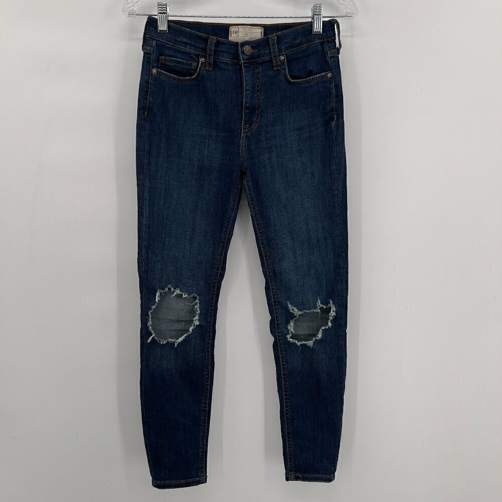 Free People Women's High- Rise Destroyed Knee Skinny Jeans 27